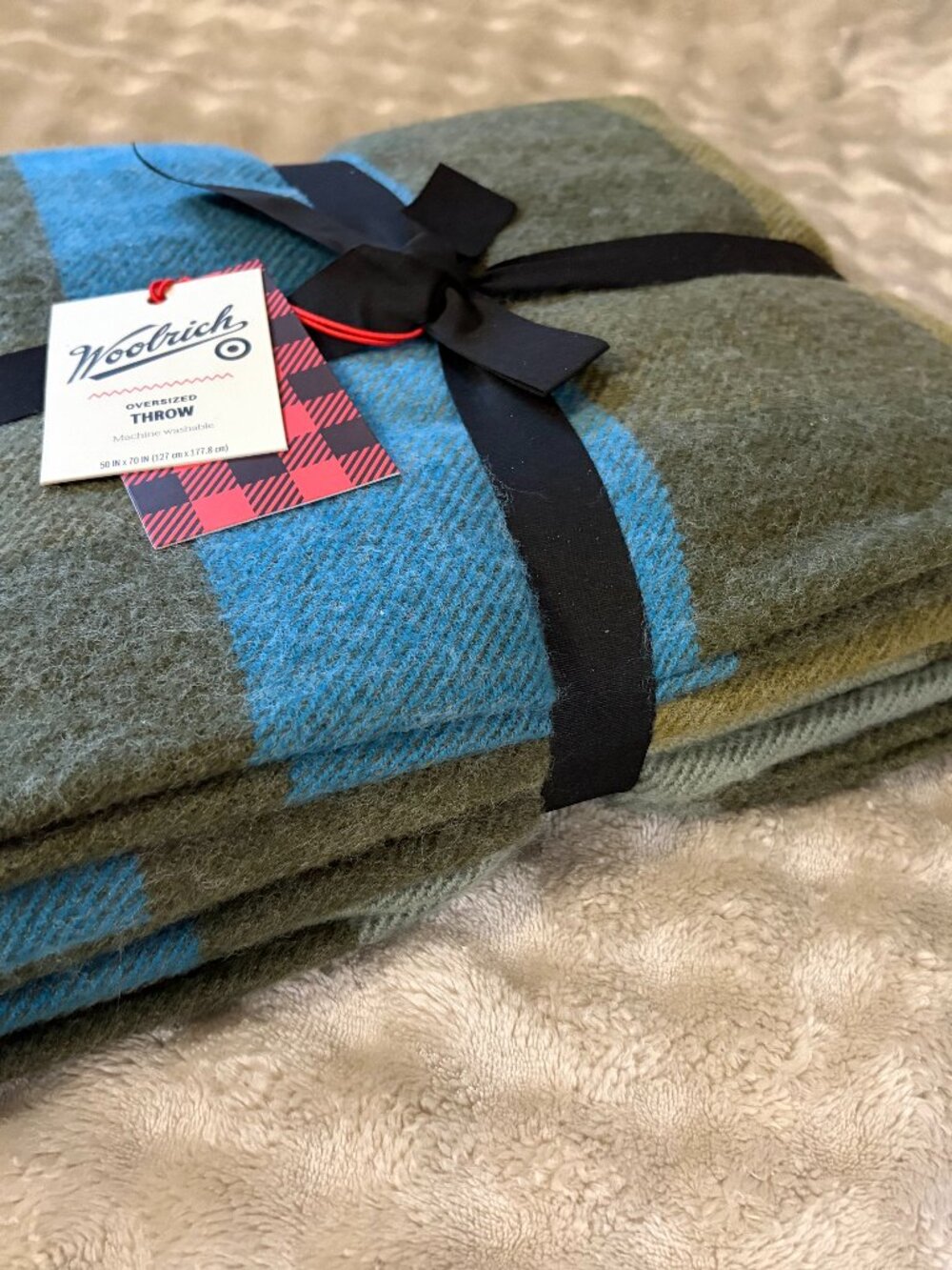 Blue Woolrich Oversized Throw Blanket large Plaid Reverse comfy holiday decor